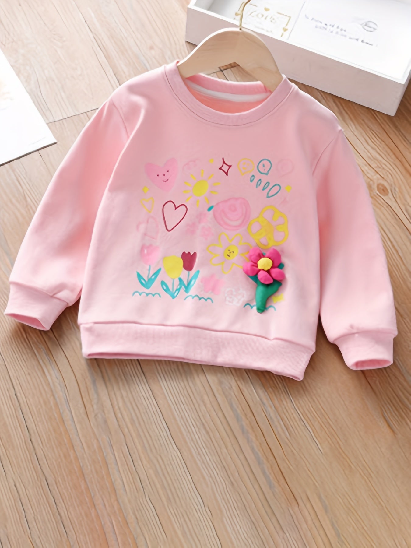 Girls' Cartoon Flower Sweatshirt Top Crew Neck Pullovers