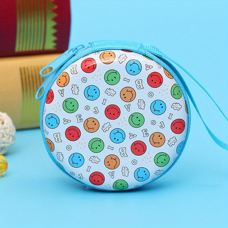 Kids Cartoon Print Round Coin Purse Mini Zipper Storage Box
