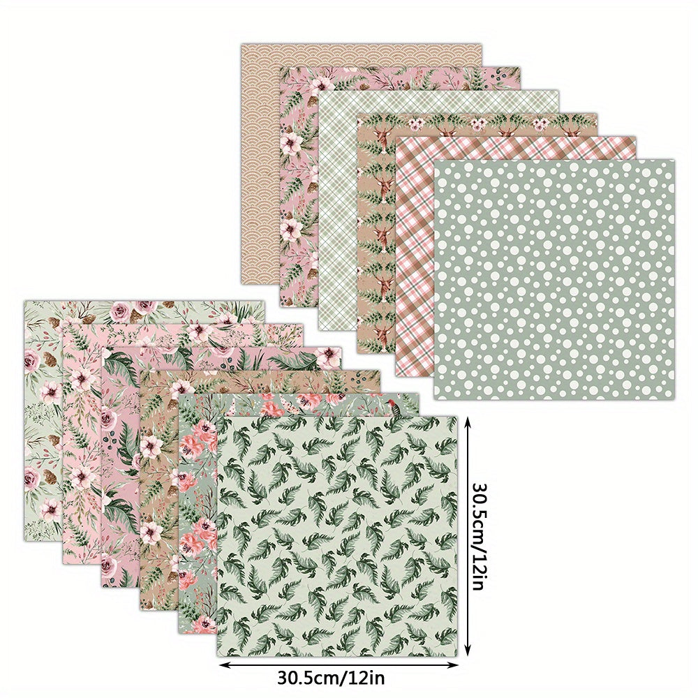 12pcs Flower Dot Marble Pattern DIY Material Scrapbook Background Paper