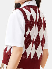 Argyle Plaid Sweater Vest V neck Sweater Vest For Fall & Winter