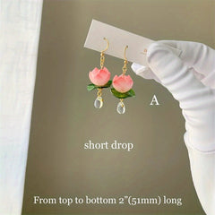 Pink Lotus Lily Pad Dangle Earrings for Girls