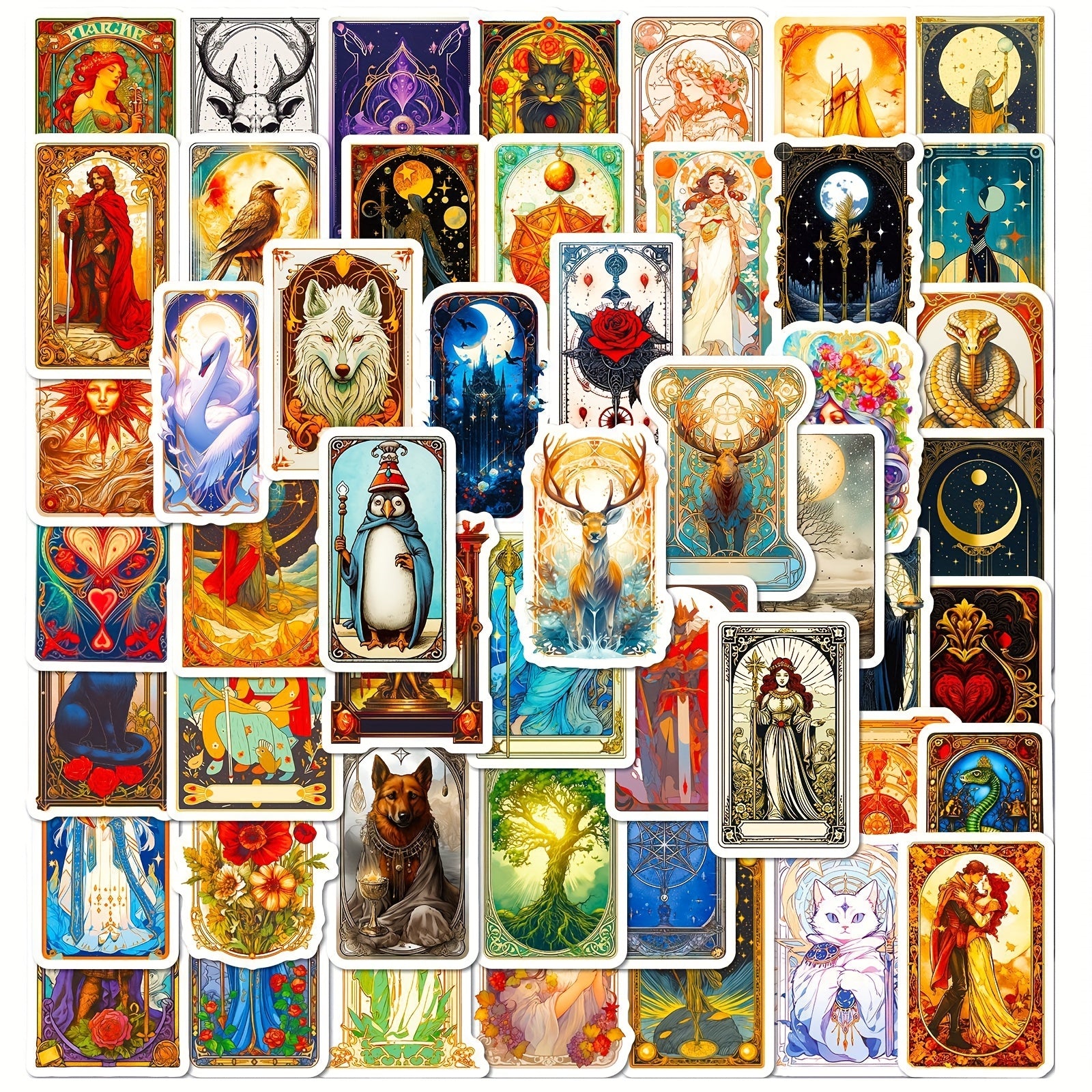50pcs Dreamy Tarot Card Stickers Retro Style Graffiti Stick