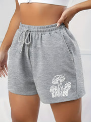Mushroom Print High Rise Shorts With Pockets