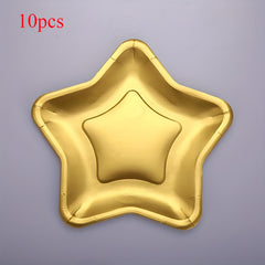 10pcs Golden Star Paper Plates for Graduation Wedding Birthday
