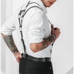 Men's Leather Shoulder Strap Suspenders Gentleman's Leather Binding