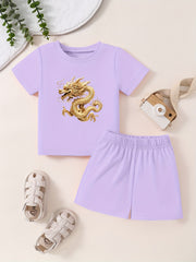 Toddler 2pcs Set Short Sleeve T shirt & Matching Shorts Cartoon Cotton Summer