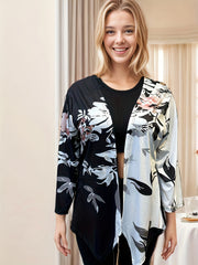 Colorblock Floral Print Cardigan