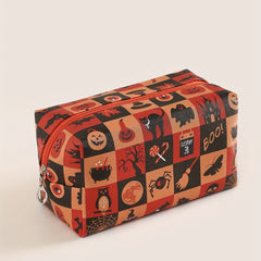 Halloween Pumpkin & Spider Web Print Makeup Bag Zipper Roomy Square Makeup Pouch