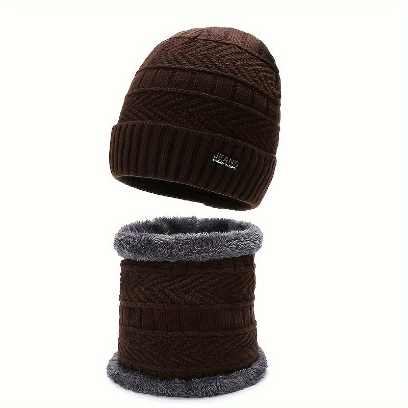 Winter Knitted Beanie Hat & Scarf Set with Ear Protection