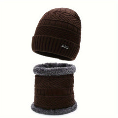 Winter Knitted Beanie Hat & Scarf Set with Ear Protection