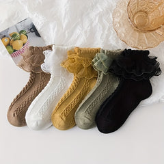 Baby Girls Lace Brim Cotton Socks for Autumn & Winter