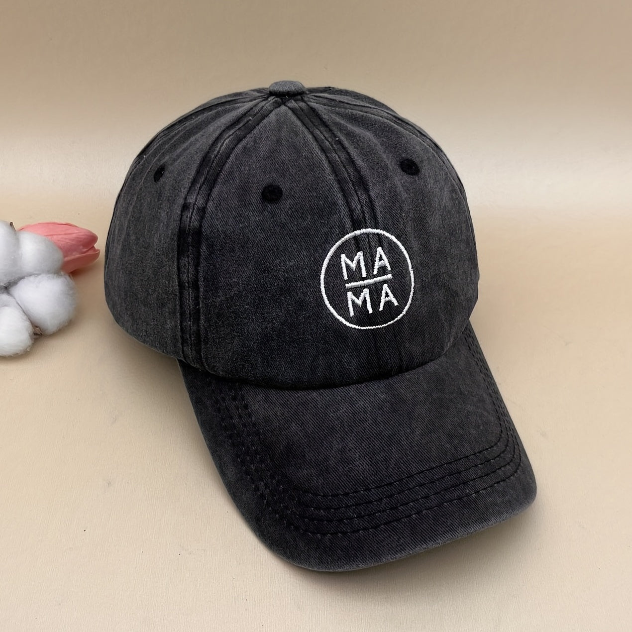 Mama Embroidery Distressed Baseball Cap Lightweight Dad Hat