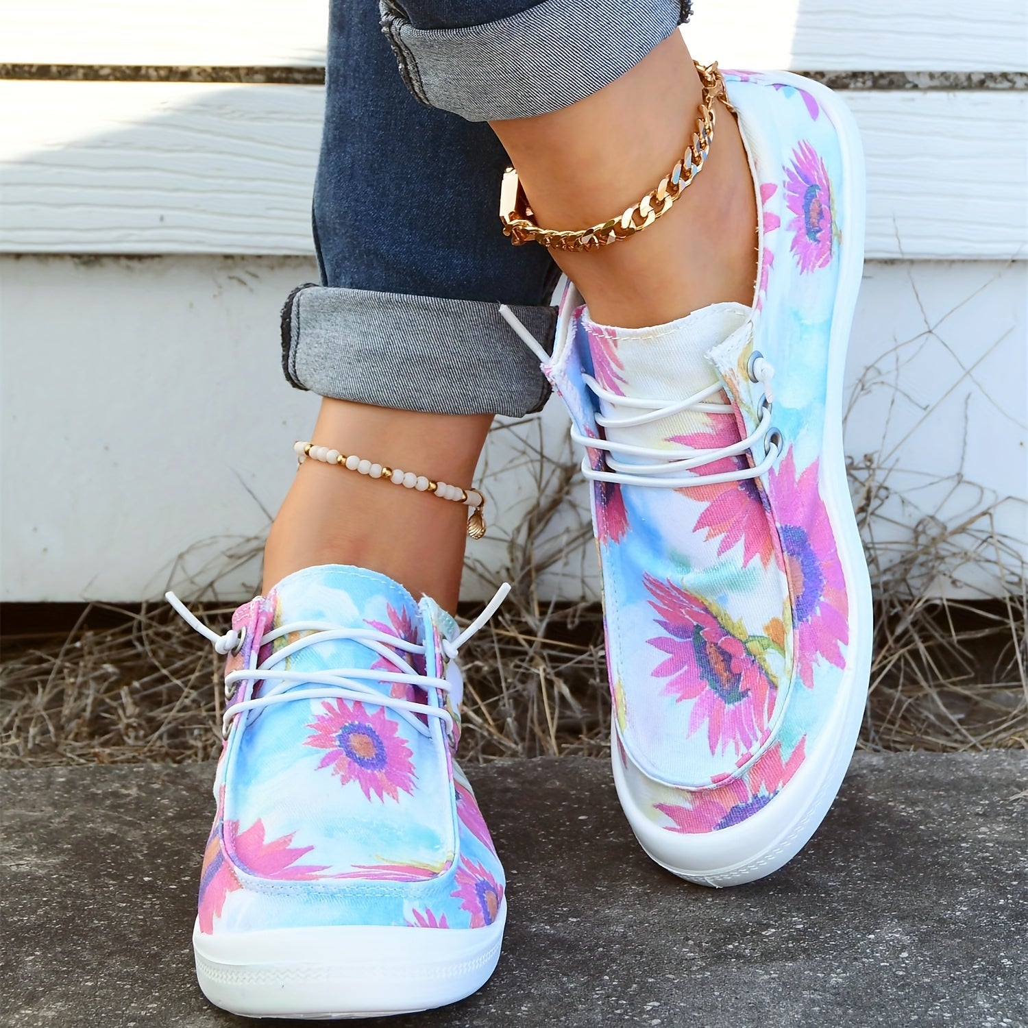 Sunflower Pattern Boat Shoes Lightweight Walking Shoes Women's Footwear