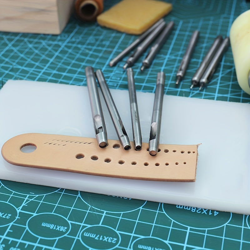10pcs Leather Hole Punch Cutter Set Leather Working Tools DIY Craft Tool Kit