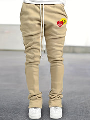 Men's Drawstring Bell Bottom Pants Smile & Heart Pattern