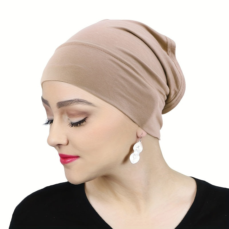 Solid Turban Cap Elastic Beanie Headband Soft Head Wrap Lightweight Head Scarf