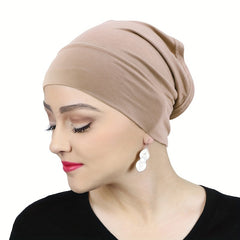 Solid Turban Cap Elastic Beanie Headband Soft Head Wrap Lightweight Head Scarf