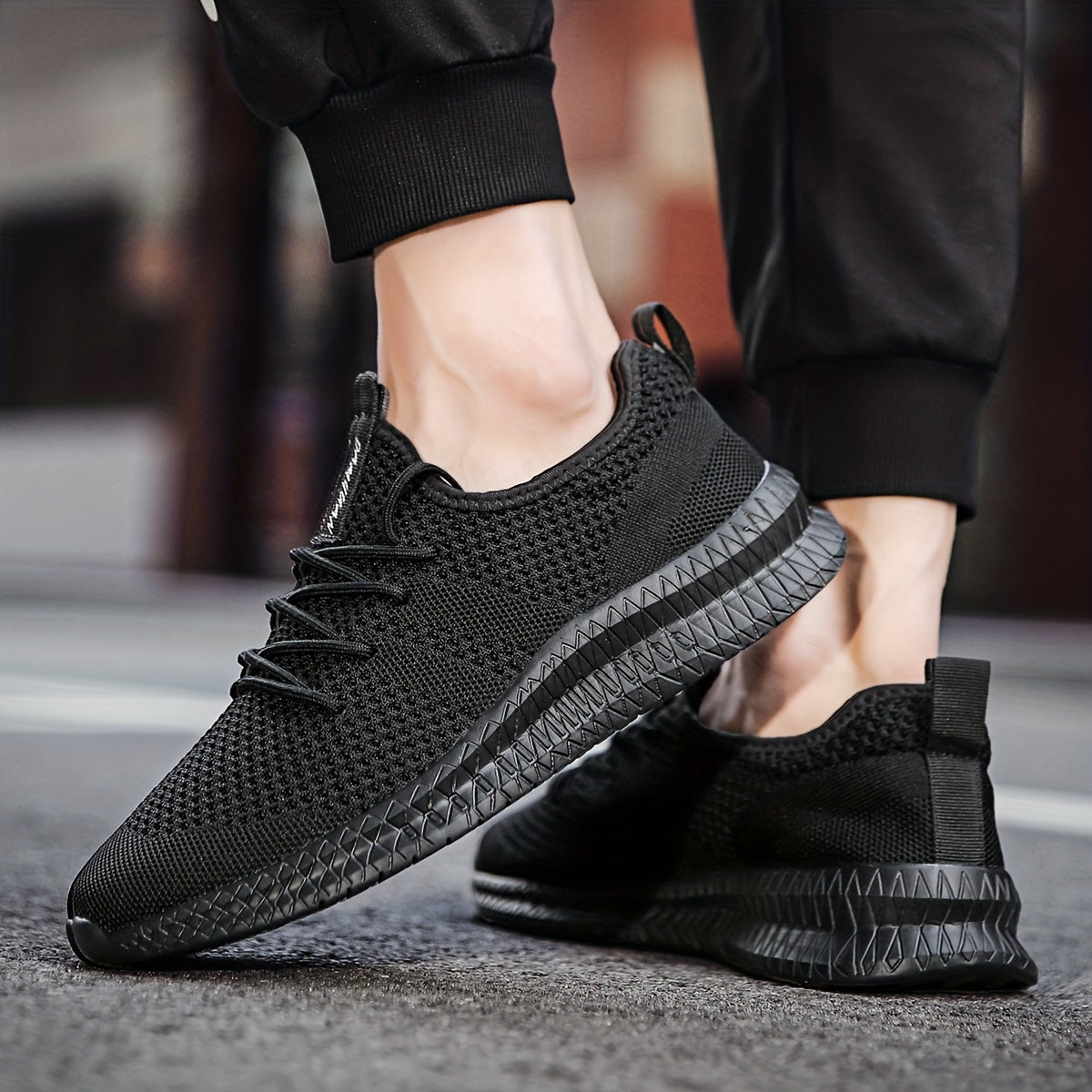 Men's Breathable Knit Lace Up Sneakers - Casual Outdoor Running Shoes