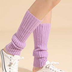 Solid Rib Knit Leg Warmers Knee High Socks Women's Stockings