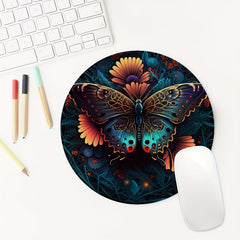 Colorful Butterfly Round Mouse Pad - Non Slip Rubber Base - Small Size