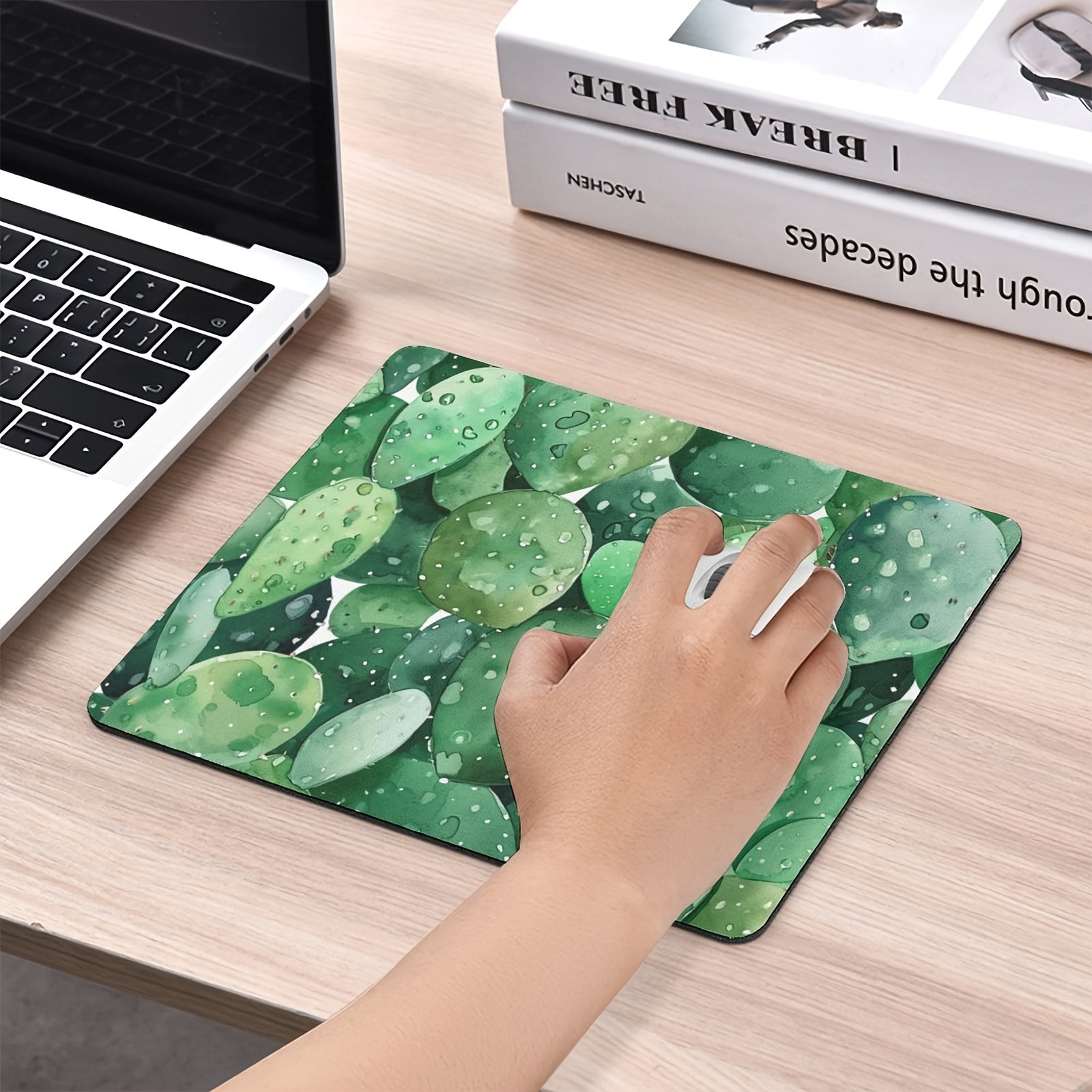 Watercolor Cactus Print Mouse Pad Succulent Olive Green Botanical