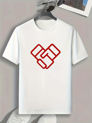 Geometric Heart Print Men's Comfy T Shirt for Outdoor Summer