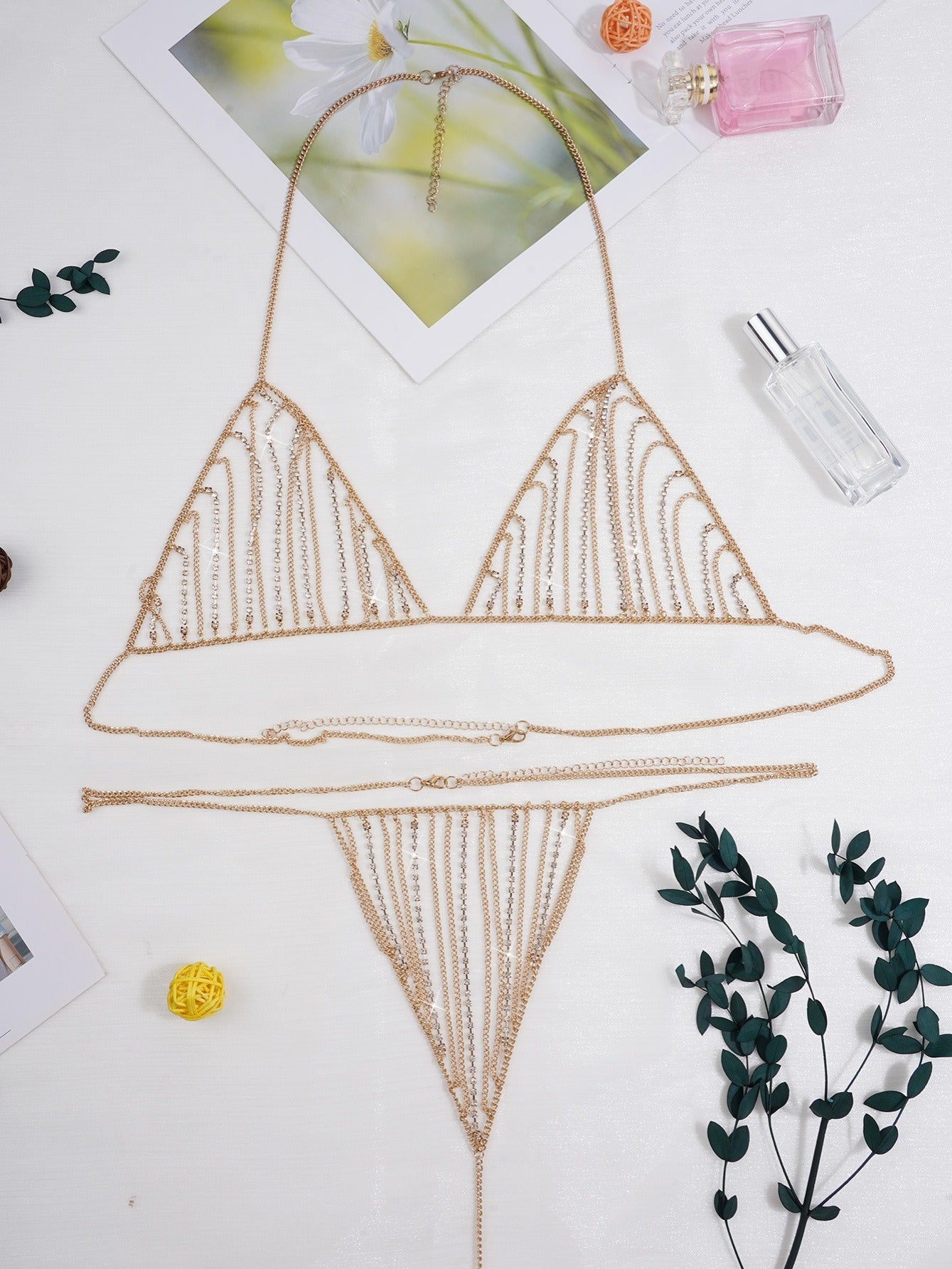 Crystal Body Chain Tassel Bra Set Women's Sexy Style