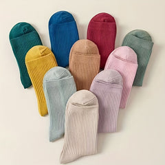 5 Pairs Solid Ribbed Socks Women's Stockings