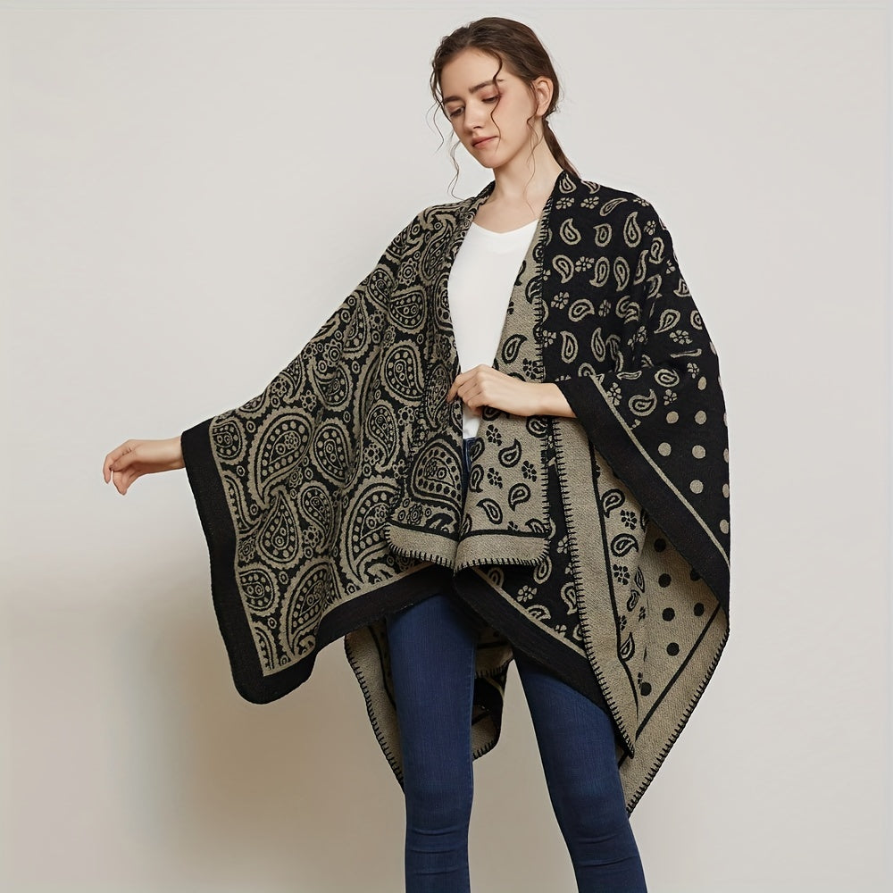 Thicken Warm Slit Shawl Large Printed Casual Shawl Wraps