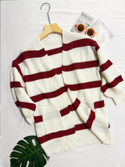 Kids Casual Striped Long Sleeve Knit Cardigan for Fall Winter