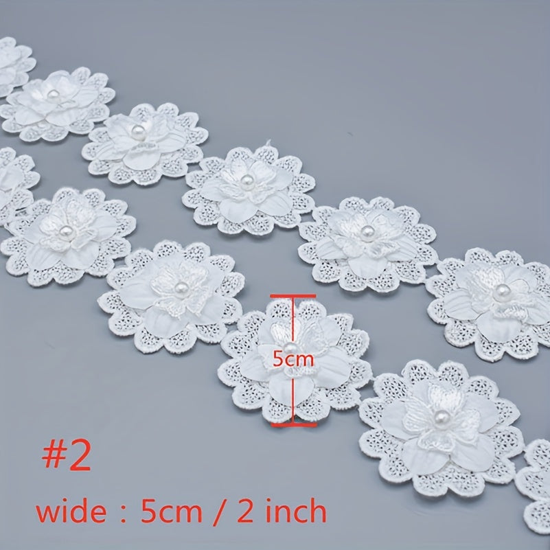 1 Yard Beaded Lace Ribbon Applique DIY Dress Wedding Decoration Sewing