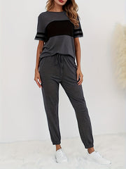 Casual Block Short Sleeve T shirt & Jogger Pants Set