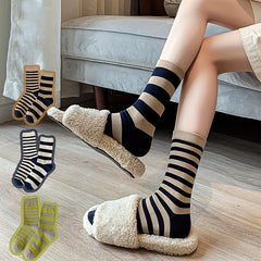 3 Pairs Striped Crew Socks Women's Stockings