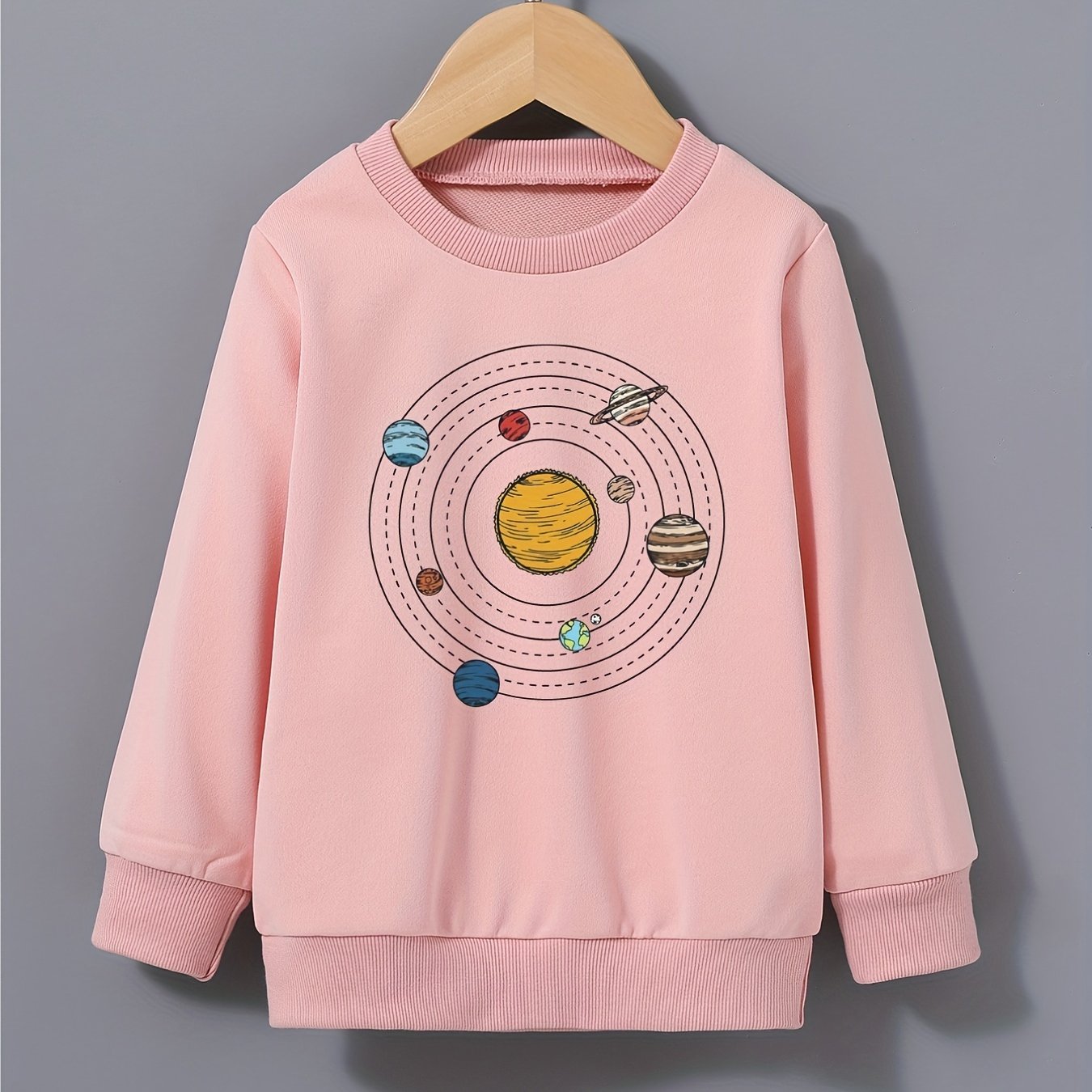 Cartoon Space Solar System Boys Sweatshirt Long Sleeve Crew Neck Tops