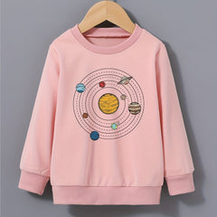 Cartoon Space Solar System Boys Sweatshirt Long Sleeve Crew Neck Tops