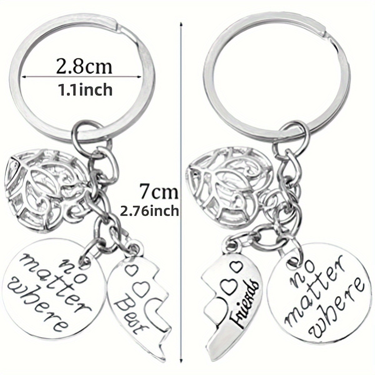2pcs Heart Keychain Stainless Steel Bag Backpack Pendant Gift