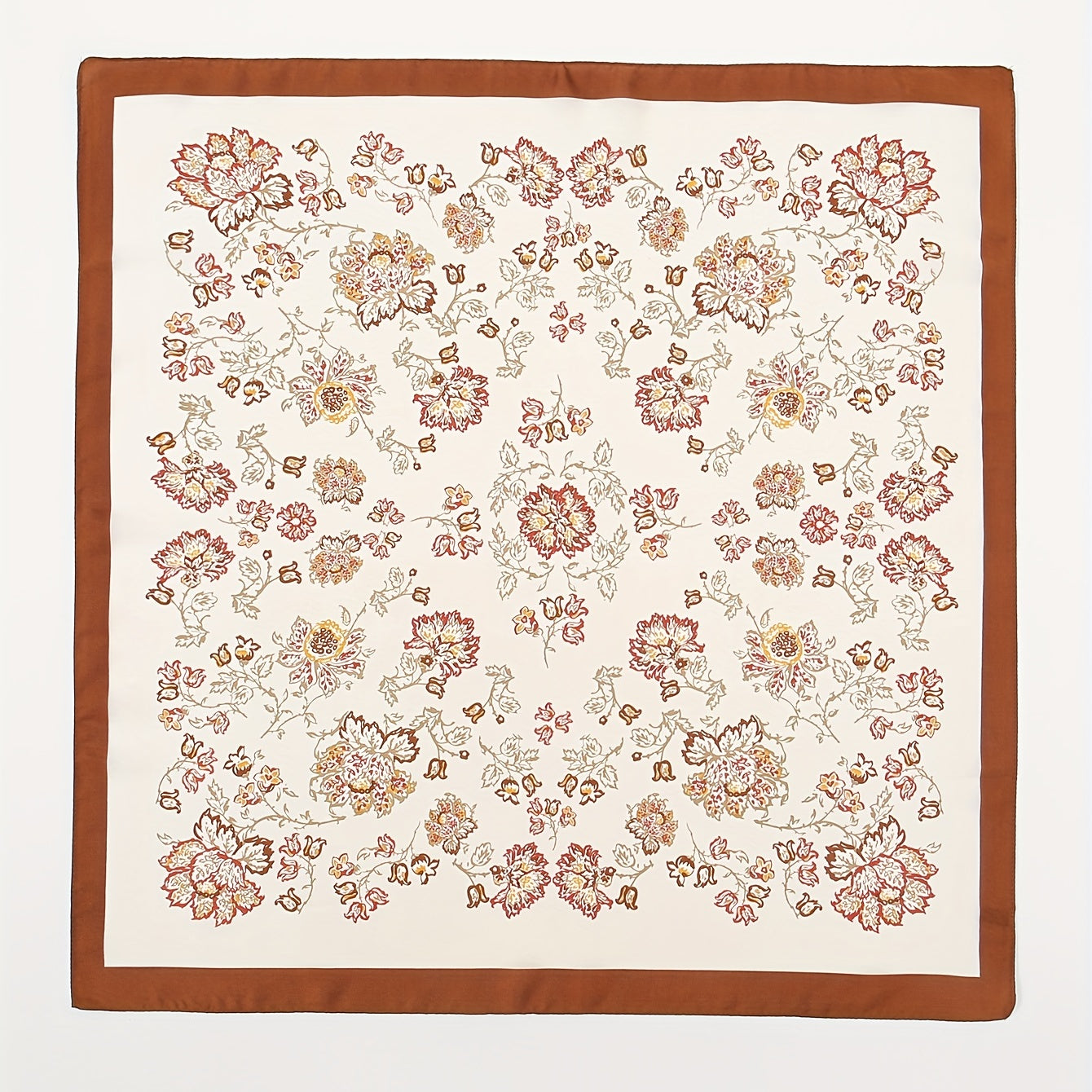 Brown Flower Print Bandana Satin Square Scarf Boho Necke...