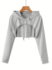 Sporty Hooded Crop Sweatshirt with Cut Out Detail