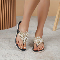 Women's Faux Pearl Thong Sandals Slip On Flip Flops