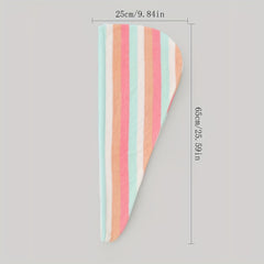 Rainbow Striped Hair Drying Cap Soft Coral Velvet Hair Towel