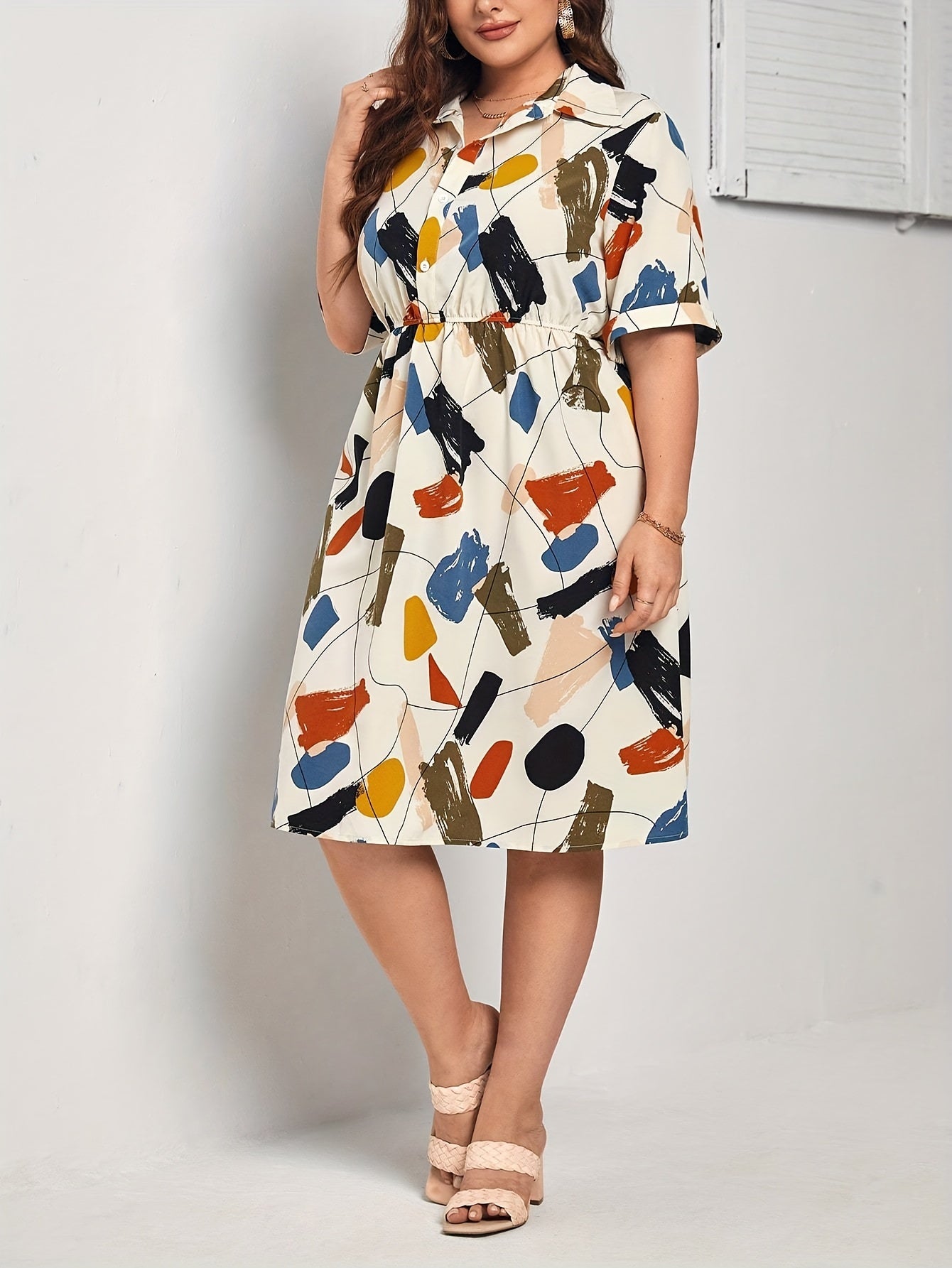 Women's Graffiti Print Short Sleeve Summer Shirt Dress