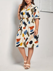 Women's Graffiti Print Short Sleeve Summer Shirt Dress