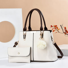Classic Tote Bag With Clutch - Pom Pom Shoulder Bag