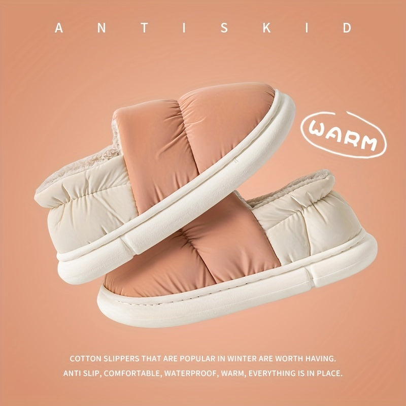 Colorblock Quilted Slippers Slip On Waterproof Home