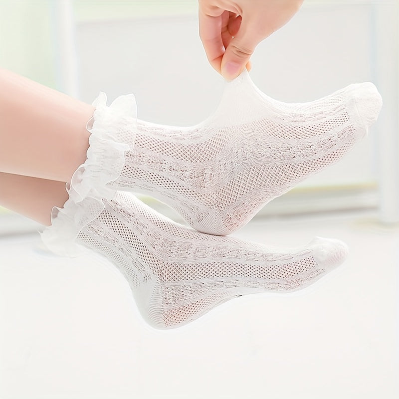 3 Pairs Children's Socks Breathable Girl Princess Lace Ruffled Bow Dance Socks