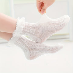 3 Pairs Children's Socks Breathable Girl Princess Lace Ruffled Bow Dance Socks