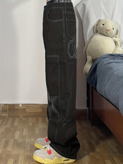 Y2k Letter Print Wide Leg Loose Fit Jeans for Men