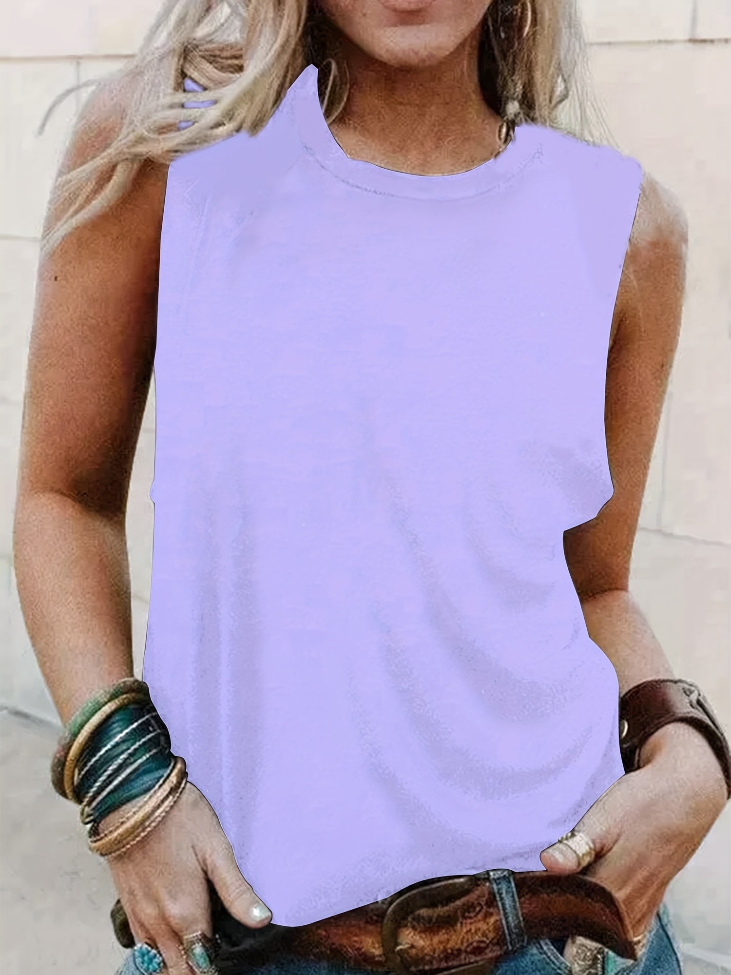 Sleeveless Crew Neck Tank Top for Women