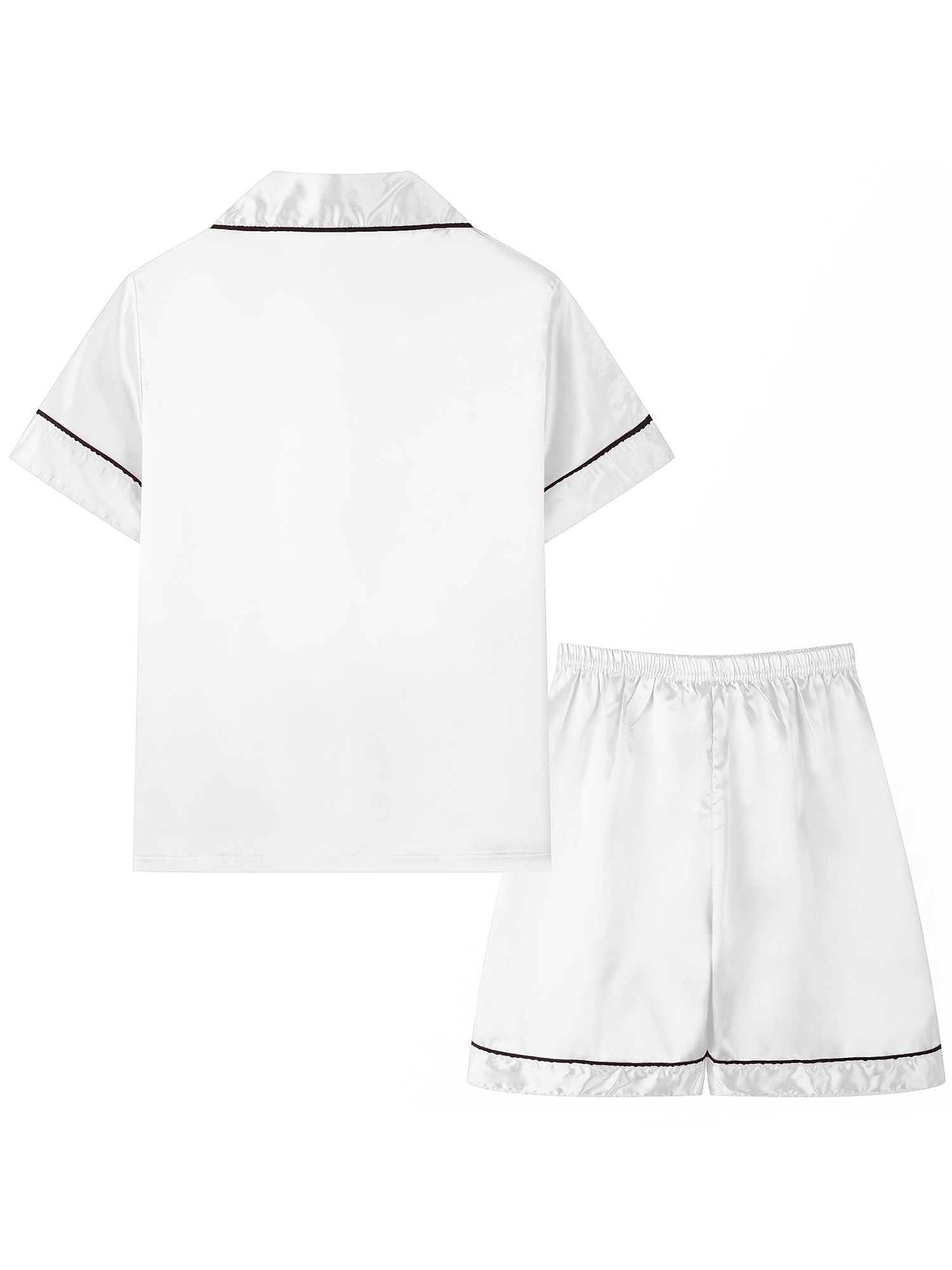 Girls Pajamas Set V Neck Button Short Sleeve Top & Shorts Kids Summer Outfit
