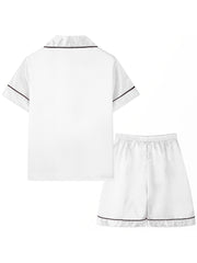 Girls Pajamas Set V Neck Button Short Sleeve Top & Shorts Kids Summer Outfit